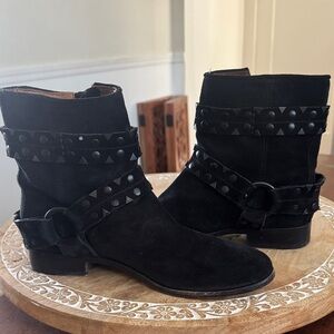 FRYE Black Suede Studded Ankle Boots